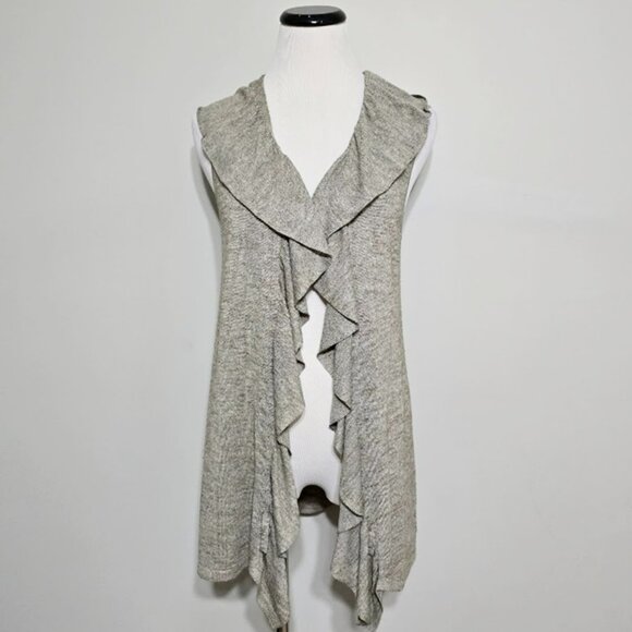 Lafayette 148 New York Womens M Heathered Open Front Sleeveless Cardigan Sweater - Picture 4 of 11